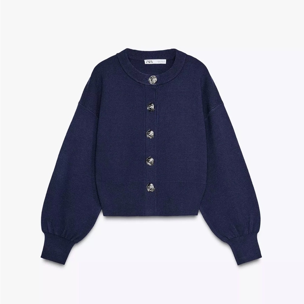 Zara Navy Blue Button-Front Cardigan